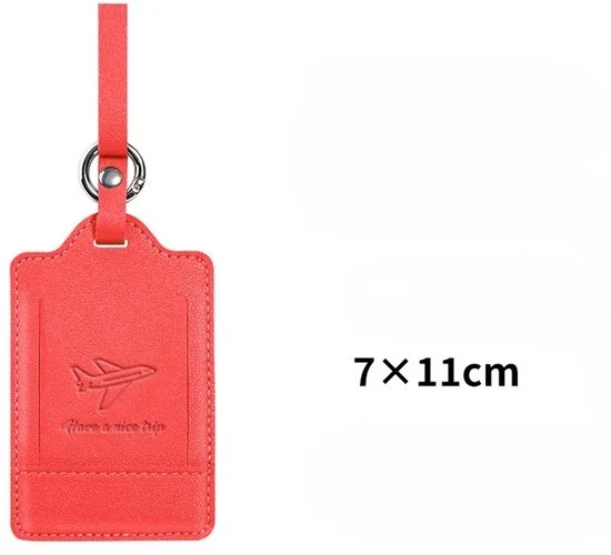Set di 3 etichette per bagaglio, etichette per bagaglio in PU, con cartellino di identificazione, visibili, resistenti, accessori da viaggio - rosso