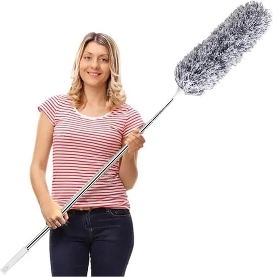 Stoffa stendibile microfibra con lunga asta di estensione - copertura abrasione resistente - lavabile - pulizia di ventilatori a soffitto alti e persiane - ragnatele - grigio Plumeau
