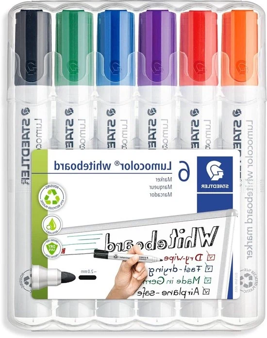 Set di matite per lavagna bianca da 6 - rimovibili a secco - larghezza della linea 2 mm