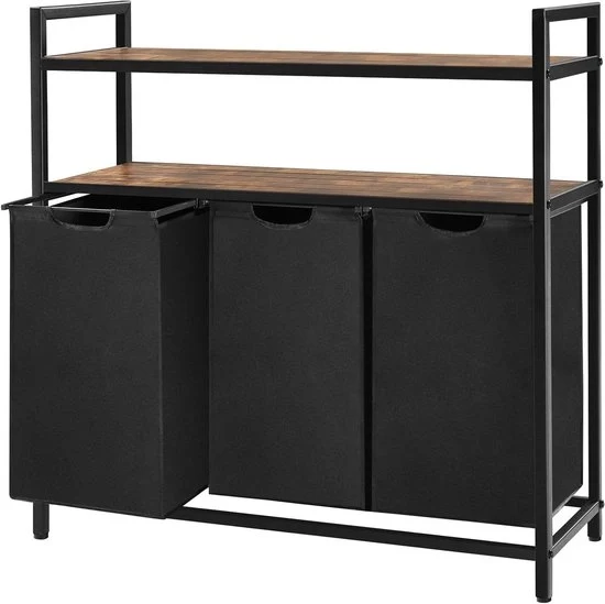 Cestino a 3 Ripiani - Vintage Moka/nero - 180 L - 103 x 38 x 100 cm