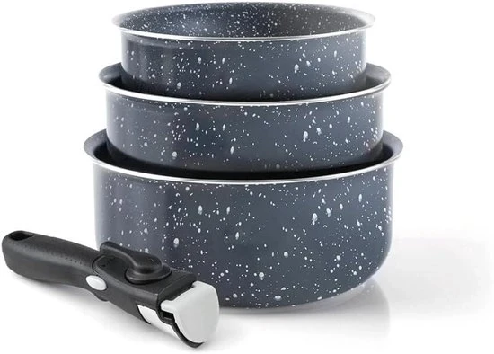Set di Induzione a 4 Parti - Pannini in Alluminio - Grigio Marmo - Aluminium