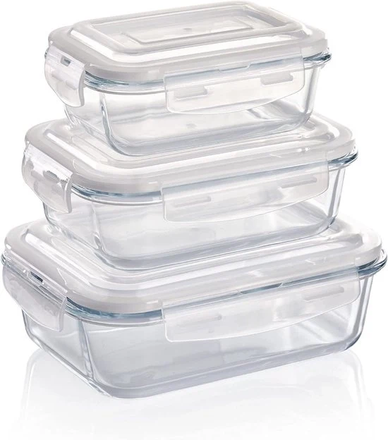 Contenitori di conservazione alimentare in vetro con coperchio - Set di contenitori a chiusura ermetica - Adatti per microonde, forno, congelatore e lavastoviglie
