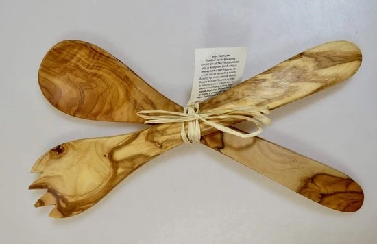 Set di cucchiai e forchette in legno di olivo artigianale cretese, insieme di cottura e servizio, utensili da cucina, lunghezza 25,5 cm (10 pollici)