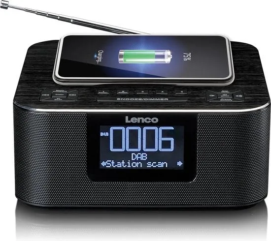 Radio DAB+ e FM - 20 Preset - Funzione Stand-by - 2 x 2 Watt RMS - LCD - USB e Ricarica QI - Nero