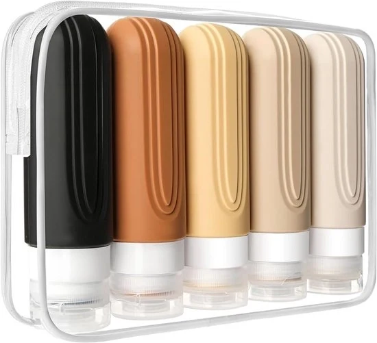 Set di 5 bocchelli in silicone per viaggio - Protezione contro le sostanze chimiche - BPA libero - Adatto per la valigia a mano o Set di 5 bocchelli in silicone per viaggio - Protezione chimica - Senza BPA - Idoneo per la valigia a mano