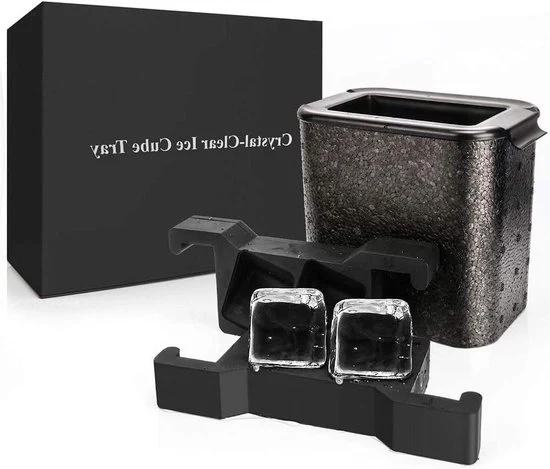 Bacchette per cubetti di ghiaccio - Grandi bacchette in silicone nero per ghiaccio - Ideali per whisky - Bacchetta trasparente con coperchio impermeabile - Per frigorifero, acqua, cocktail - Forma cubica