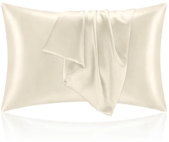Cuscino a doppia faccia in seta - morbido e delicato - chiusura a imbuto - antipulci e ipoallergenico - protegge capelli e pelle dalle rughe - 51x66cm - Beige