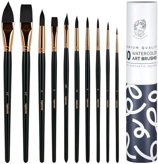 Set di pennelli aquarello - 10 setole morbide in fibra sintetica - versatile