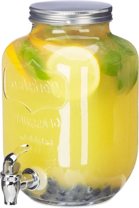 Dispensatore di acqua 35L con rubinetto di vetro - Dispensatore d'acqua retro per feste all'aperto - Translucido - Rubinetto per limonata