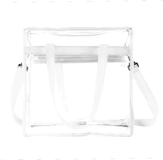 Borsa trasparente con chiusura a cerniera, borsa da spalla trasparente con cinturino regolabile, borsa da spalla trasparente per donne, borsa trasparente per palestra, borsa acquatica per viaggi - Bianca