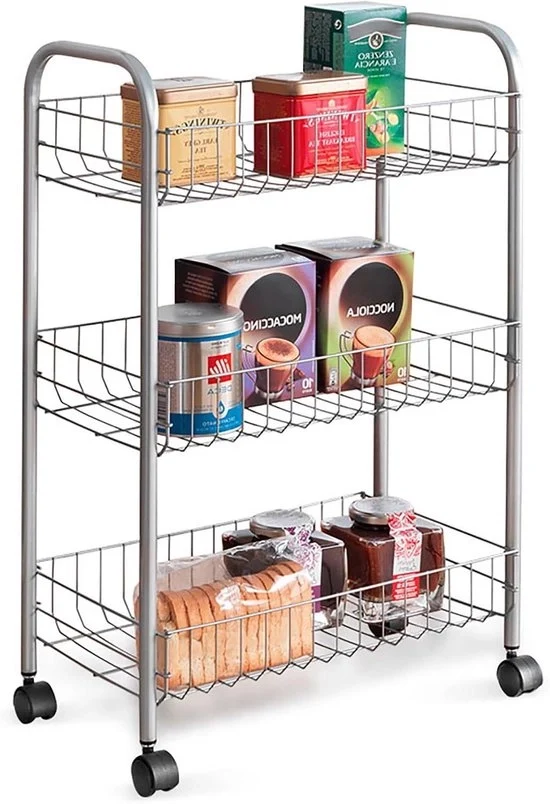 Carrello multifunzionale a 3 livelli - look in acciaio inossidabile - 41 x 23 x 63 cm