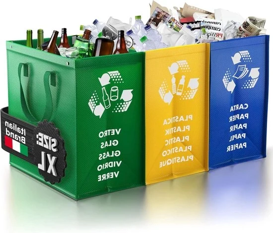Recipiente per rifiuti con 3 cassetti - Sistema di separazione dei rifiuti per carta, vetro e plastica - 1 pezzo - Dimensione XL - Materiale ecocompatibile
