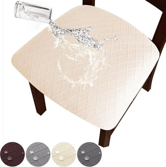 Sedie da sala da pranzo a jacquard - set di 4 - beige - con fodere impermeabili - con tessuto allungabile