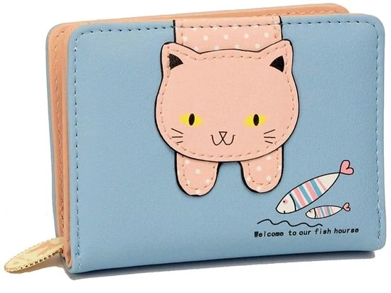 Portafoglio per gatto - mini bifold - 1 pezzo - blu - pelle - 12x9.5x3 cm