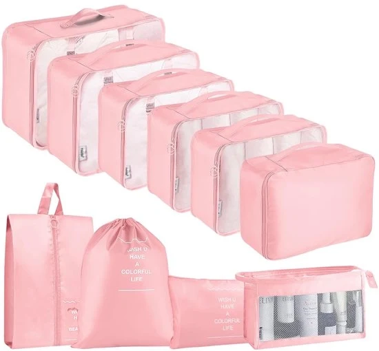 Set di organizzatori per valigie - Strumenti di organizzazione per viaggi - 10 pezzi - Rosa