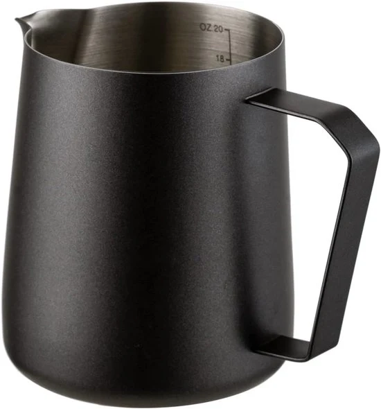 Melkopschuimkan 600 ml – Melkkan in Acciaio Inossidabile Nero con Distribuzione di Misura – Barista Melkkannetje per Cappuccino, Latte e Espresso