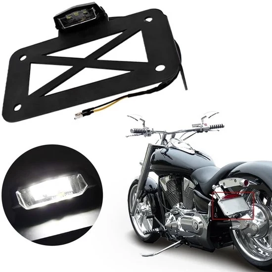 Luce per targa motociclo - adatto a motocicli sportivi e cruiser - 1 pezzo - nero - acciaio