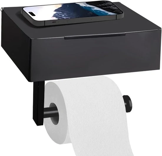 Supporto per carta igienica con box umidificante - adesivo - nero