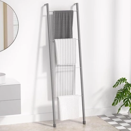 Sostegno per asciugamani in piedi - decorativo per la stanza da bagno - 4 strati - metallo grigio