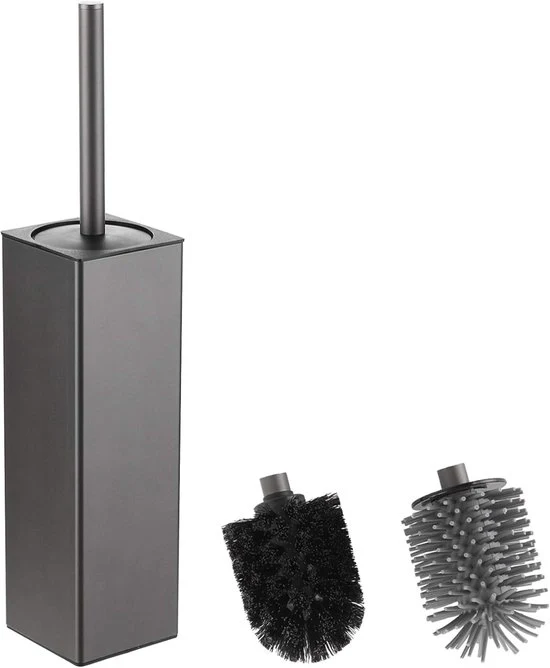Spazzola per WC in Silicone con Alloggiamento - Grigio - Inclusa 2 Testine di Spazzola