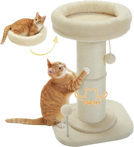 Catena di sostegno per gatti di alta qualità - ideale per gatti da appartamento - 1 pezzo - beige - con letto rimovibile