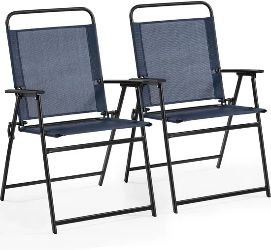 Set di 2 sedie da giardino, sedie da giardino pieghevoli con schienale alto e braccia, sedie per terrazza, sedie per tavolo, resistenza fino a 100 kg, colore blu marino.