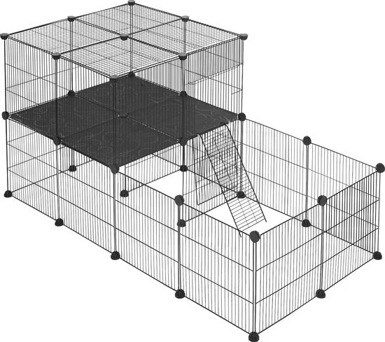 Recinzione per Animali con Estensione Extra - Per Cuccioli, Gattini & Conigli - Recinzione, recinti per animali, abitacolo per animali - Plastica & Metallo - Nero