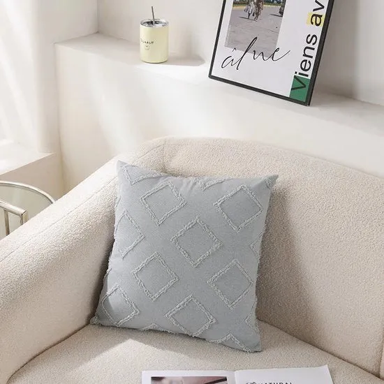 Cuscini - 2-pack - Cuscini decorativi - Cuscini quadrati a quadri a righe - Cuscini a fiori 3D - Cuscini in stile rustico - Per divano e salotto - 45x45cm - Grigio - reticolo a riquadri