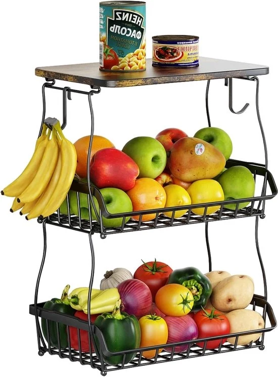 Fruitiera con 3 livelli - risoluzione moderna per le pareti - con coperchio in legno