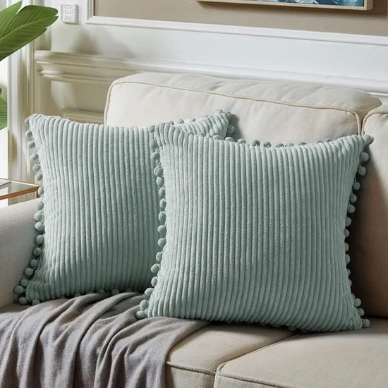 Set di 2 Copricuscini in Corduroy Decorativi - 45 x 45 cm - Con Piumoni - Copricuscini Scuro Soffici Decorativi - Copricuscini Bohemien Decorativi - Adatto per Letto Divano Camera da Pranzo Decorazione Interna - Blu - 45*45cm