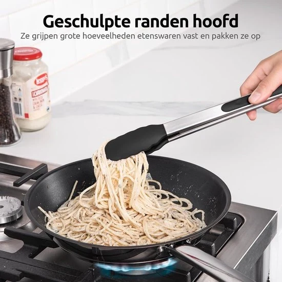 Tang per cucina in silicone - Resistente al calore - 30cm - Nero - Acciaio