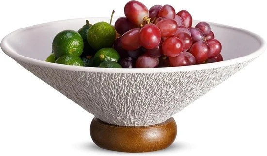 Scaletta ceramica con piede in legno - decorativa e funzionale - bianca