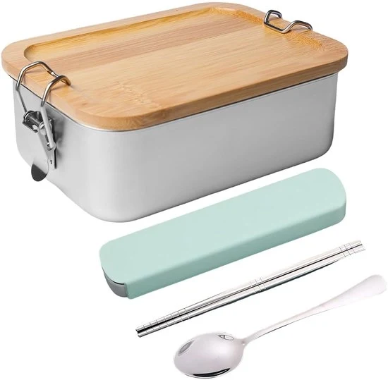Lunchbox in acciaio inossidabile - Stile e portatile - 1 pezzo - Copertura in bambù