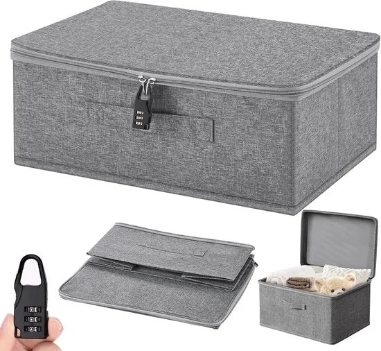 Cassetto Opportuno con coperchio e maniglie incl. chiusura – Scatola di stoccaggio 30x20x14 cm – Grigio – Abbigliamento, giocattoli, libri – Cassetto organizzatore – Scatola di stoccaggio con coperchio