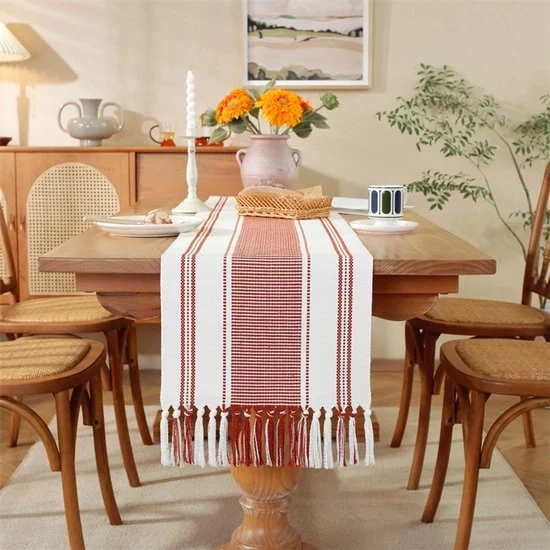 Tavolo di stoffa in cotone e lino con pennelli - 35x240cm Tavolo coperto facile da pulire - Copertura per tavolo quotidiana - Leggero e duraturo - Lavabile - Ideale per feste in campagna, all'aperto, matrimoni, festività