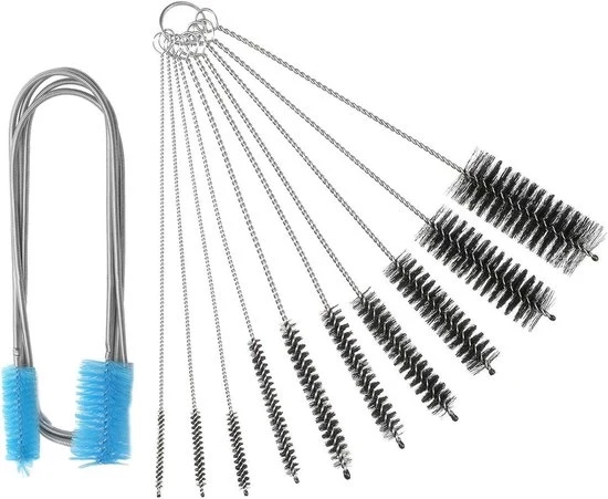 Set di spazzole per flessi - pulitore di tubi - spazzola per scarico - spazzola di canna - pulitore di scarico - spazzola per tubi - spazzola di pulizia - spazzola per foro a brocca - nero - blu - 11 pezzi spazzola per flessi