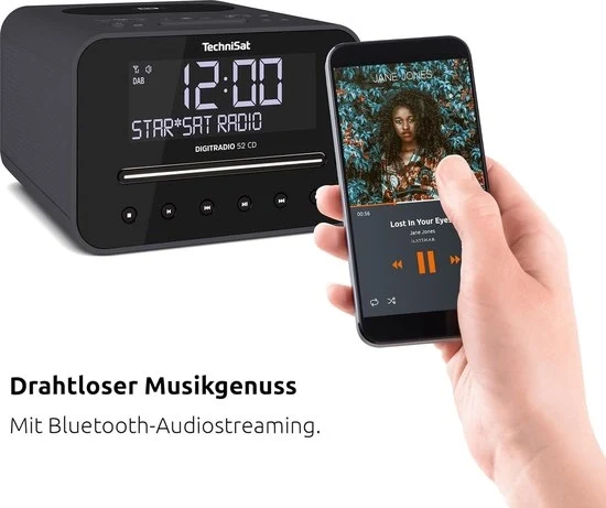 Radio Wekkerradio Stereo DAB con due orari di sveglia regolabili (DAB+ FM Timer di sveglia Timer di sonno Bluetooth lettore CD) nero