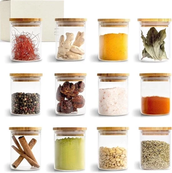 Set di contenitori per spezie in vetro 150ml, 12 pezzi, contenitori per conservazione in vetro, organizzatore per spezie contenitori di conservazione.