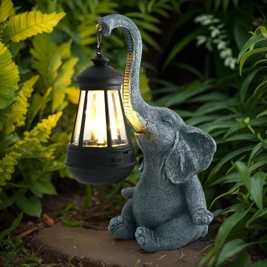 Statua di elefante con lanterna solare - Resistente al tempo - 25,5 cm