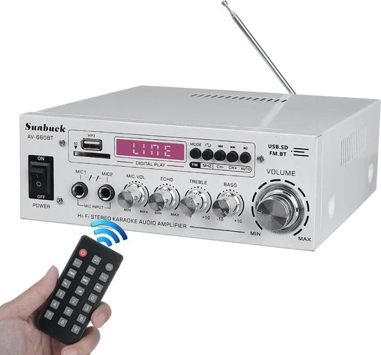 Amplificatore Stereo con Bluetooth - Amplificatore Audio con Porta Karaoke - Display a Led - Multifunzionale