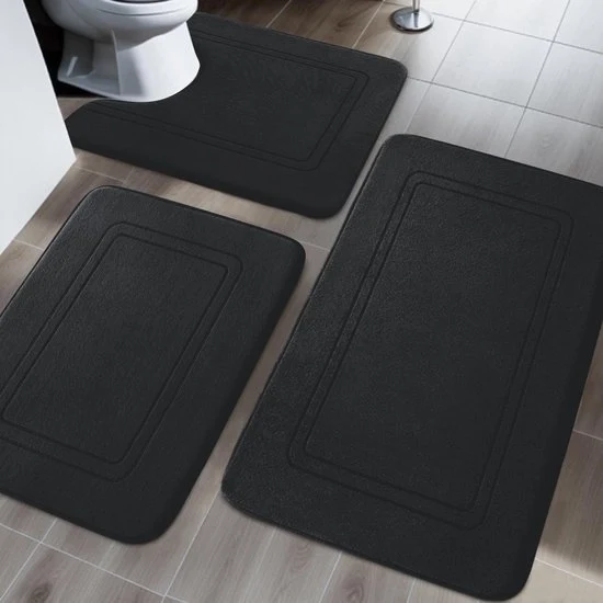 Set di tappeti da bagno morbidi - antiscivolo - 3 pezzi - nero - schiuma espansa