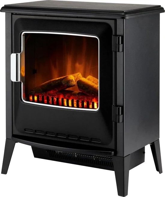 Stufa elettrica con effetto fiamma LED Optiflame - 1000w / 2000w - Termostatica - Riscaldamento a soffione - Comando a distanza - Nero - Focolare elettrico a loggia con effetto fiamma realistico