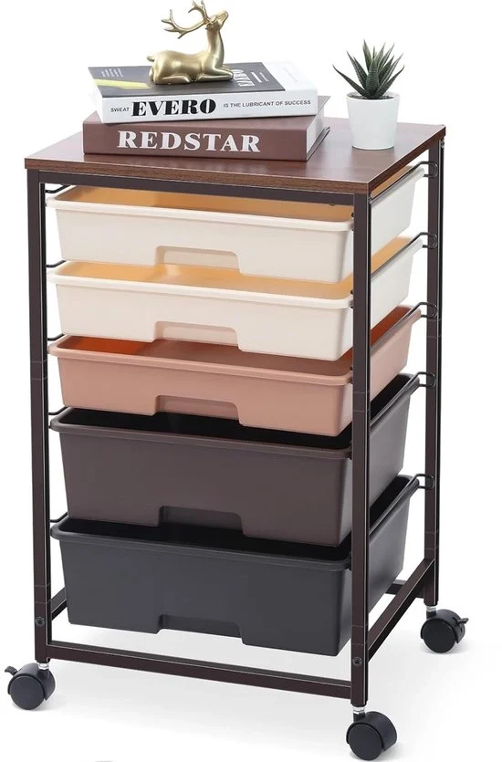 Carrello multifunzionale a 6 contenitori - Colorato - Legno e Acciaio - 39,5x32x64,7 cm