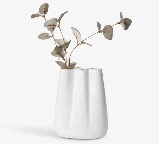 Vaas in Ceramica Bianca con Decorazione a Punti | Vaas con Disegno a Rilievo 13x8x17 cm | Vaas Decorativa per Ambiente, Tavola e Salotto