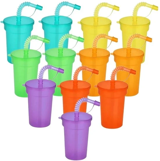 Tazza Reutilizzabile in Plastica - Neon Colori - Ideale per Iced Coffee e Smoothies - 380mL - Adatta per Casa e Viaggio