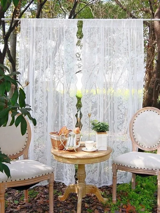 Gordini con finiture trasparenti - stile rurale - 1 pezzo - bianco - 130 x 140 cm