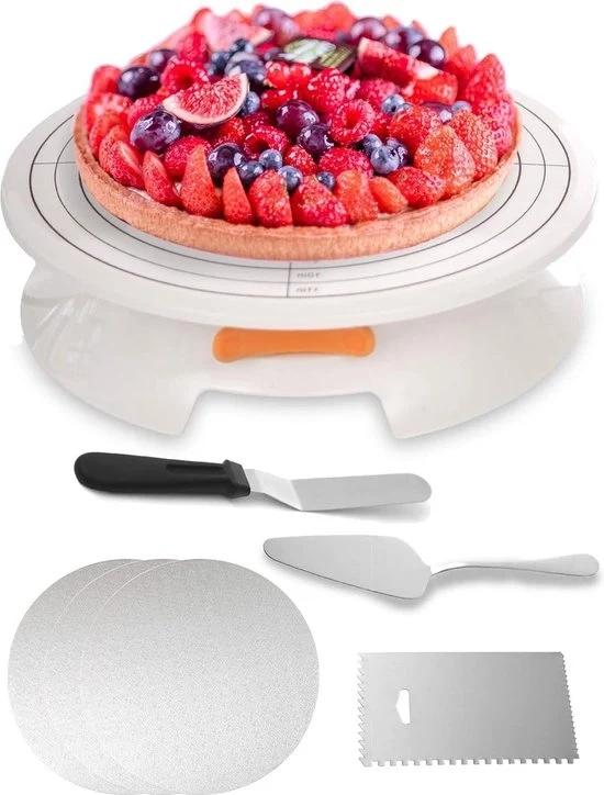 Torta con supporto - Set di 5 pezzi - Piattaforma in plastica bianca 30 cm a piede - Anti-slip - Per decorare e abbellire torta con supporto