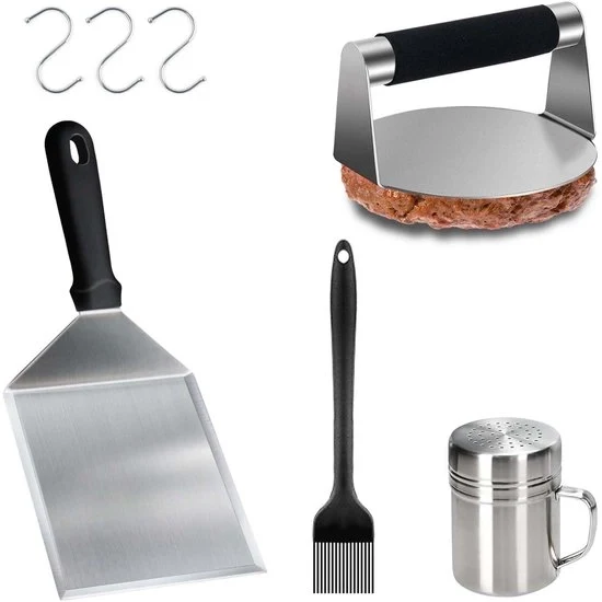 Set di Smash-burgerpers - ideale per barbecue - 5 pezzi - acciaio inox