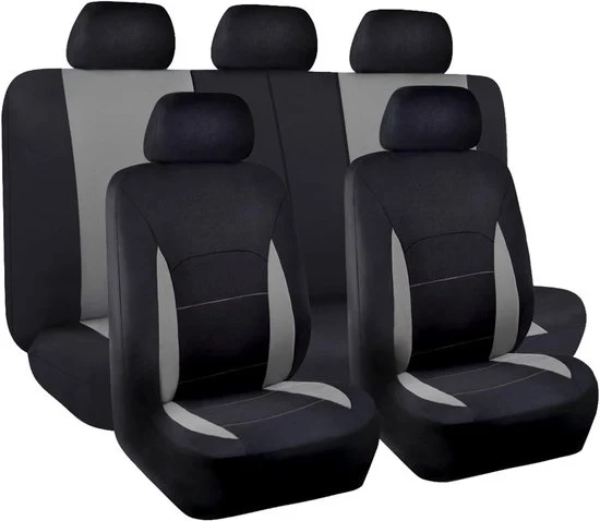 Autostoelhoezen universali - compatibili con airbag - set completo - nero e grigio - tessuto piano