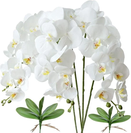 Fiori di Phalaenopsis Artificiali - Decorazione Elegante per Casa - 4 Pezzi - Bianco